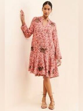 Ollari Anthropologie Rose Garden Embroidered Floral Dress Sz XS
